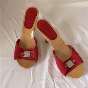 Chanel Slide with Red suede and wood heal